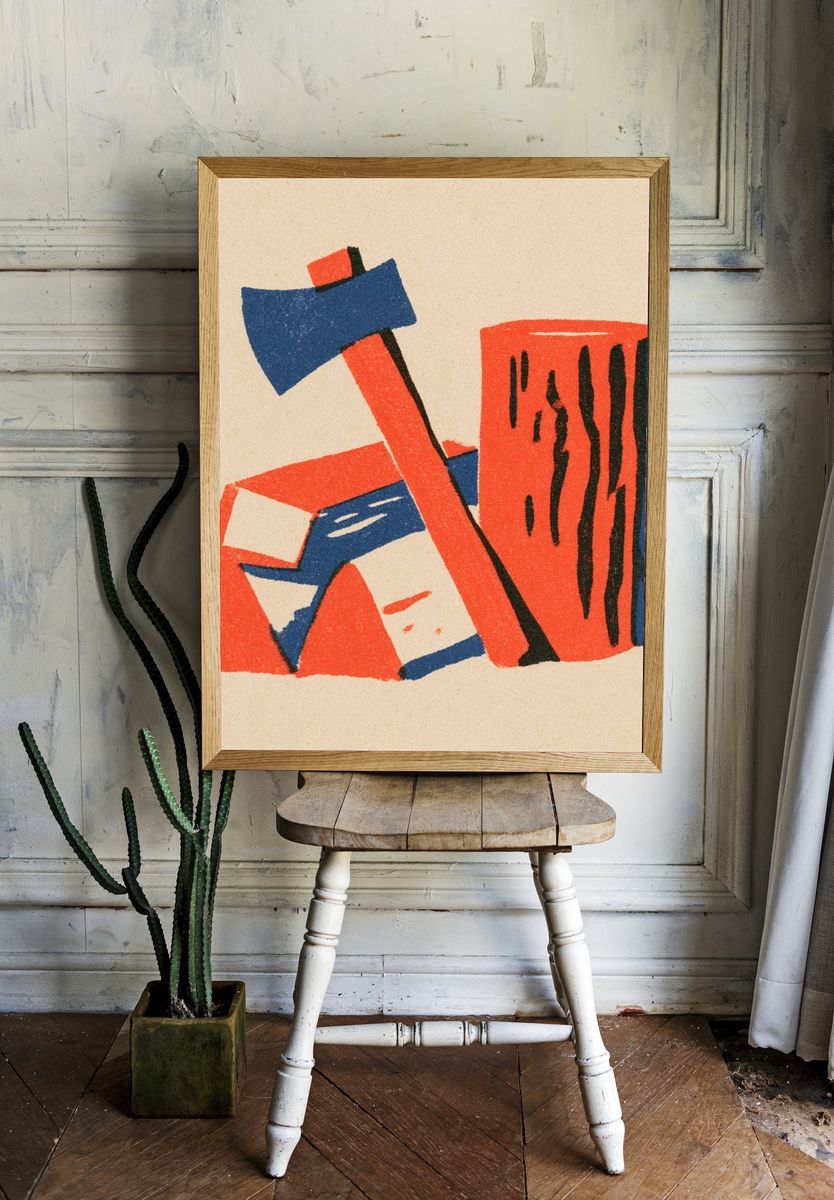 Geometric Red Blue Abstract Poster. room preview