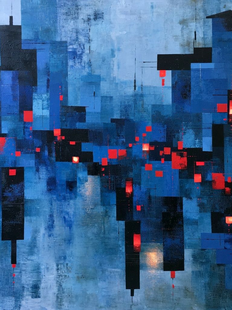 Blue City Lights Abstract Poster. poster — abstract art