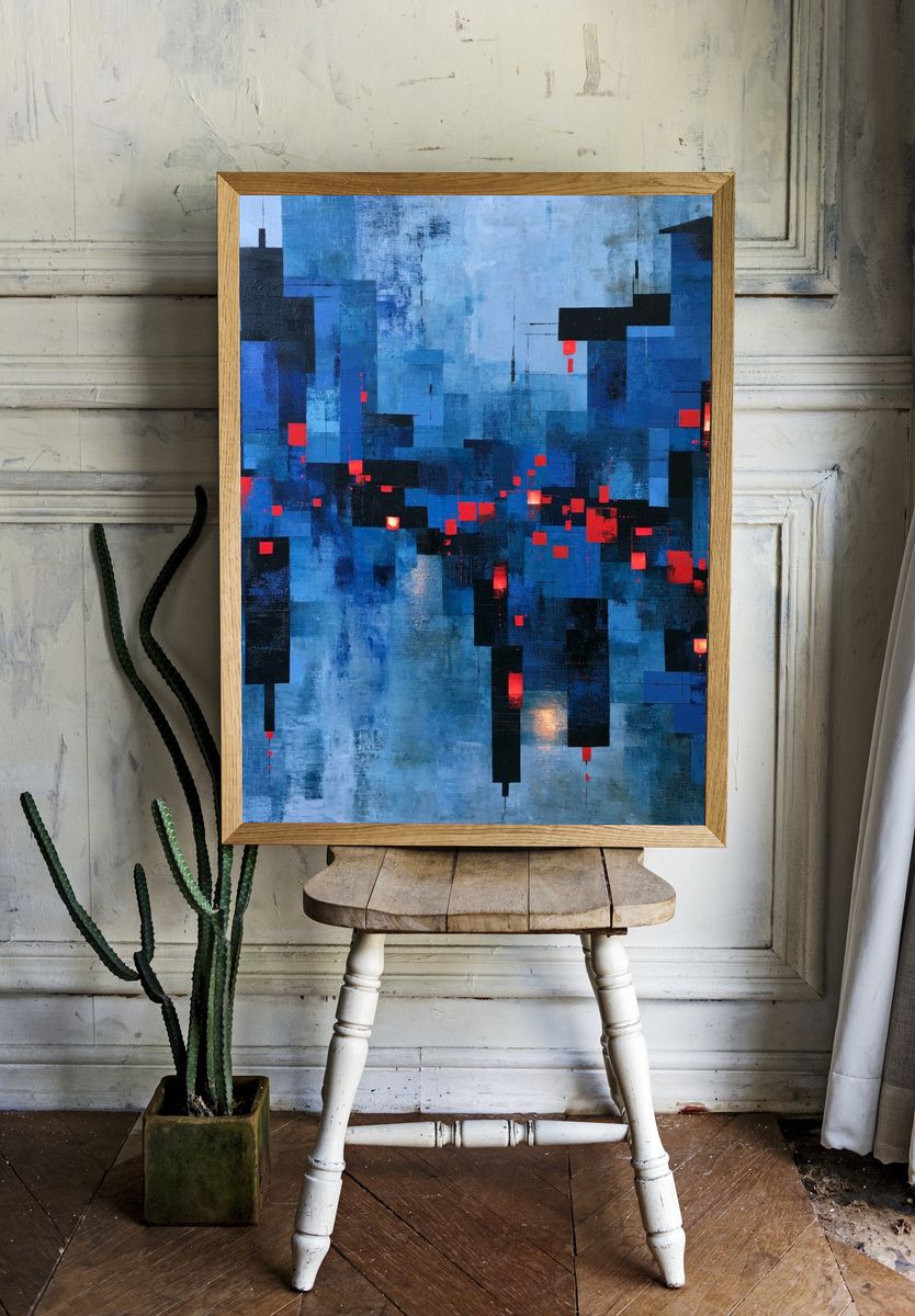 Blue City Lights Abstract Poster. room preview