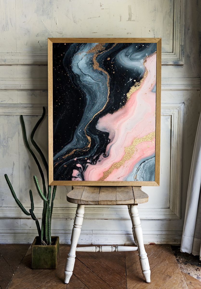 Abstract Marble Gold Glitter Poster. — room view 1