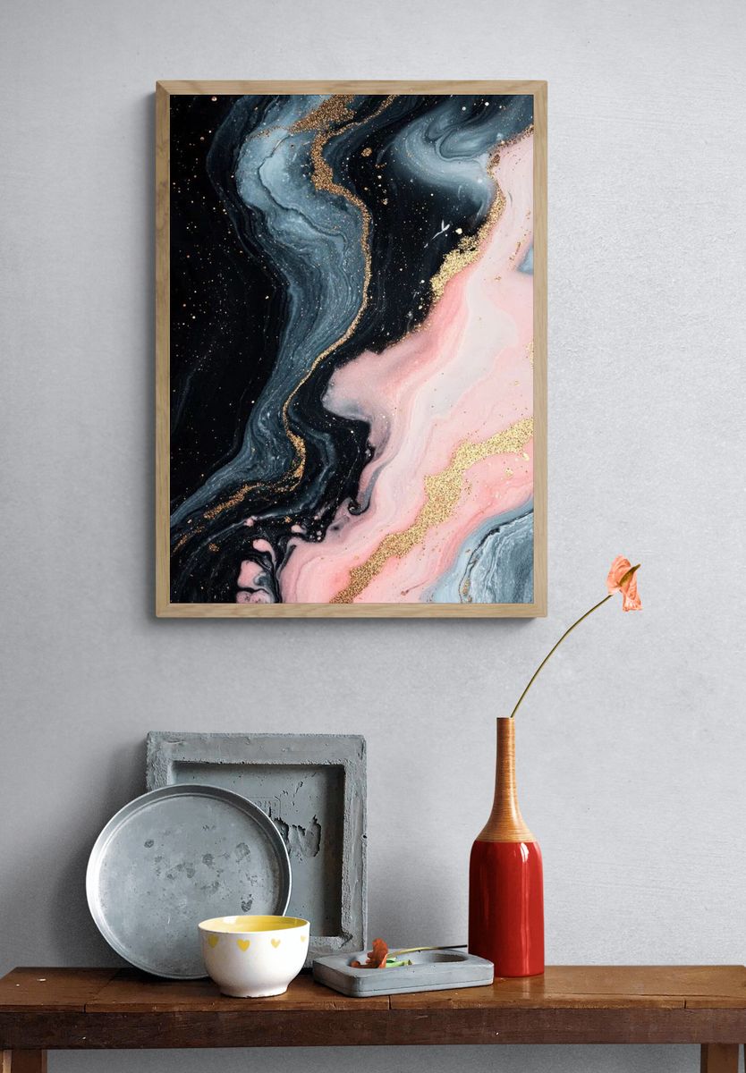 Abstract Marble Gold Glitter Poster. — room view 3