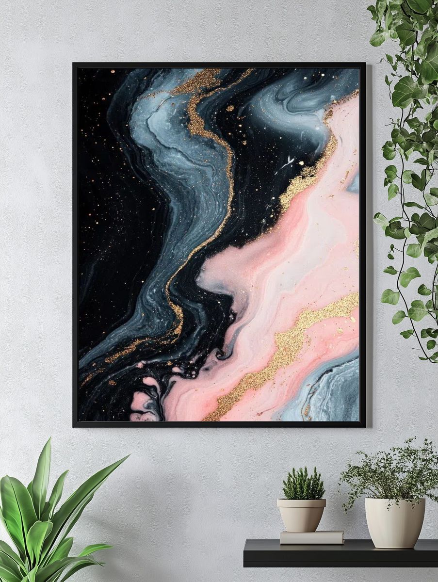 Abstract Marble Gold Glitter Poster. — room view 4