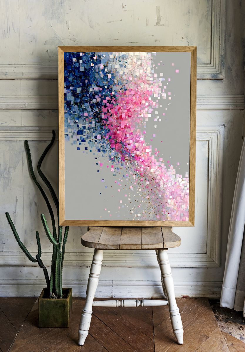 Pastel Pixel Drift Abstract Poster. room preview