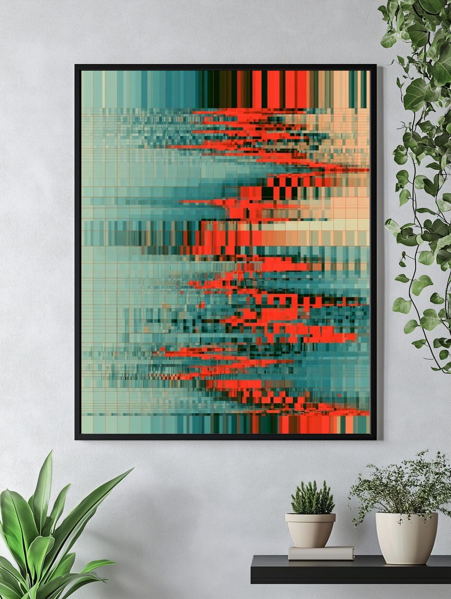 Glitch Grid Abstract Poster. — room view 4