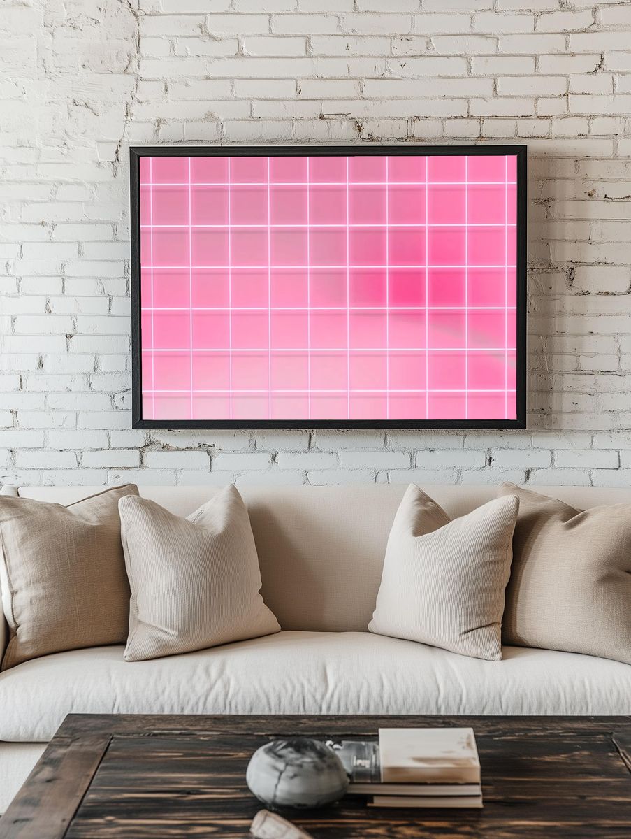 Neon pink grid patterned background. — room view 1