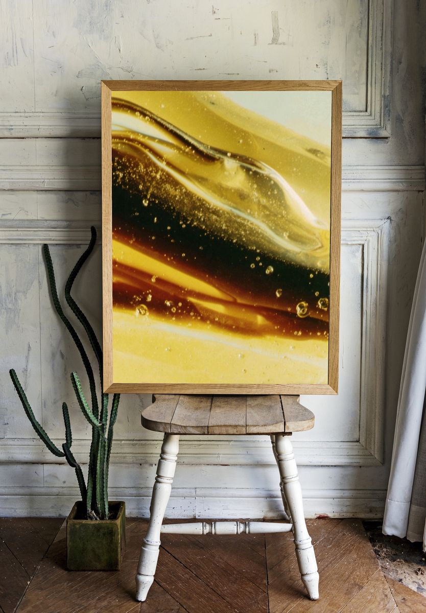 Golden Liquid Abstract Poster room preview