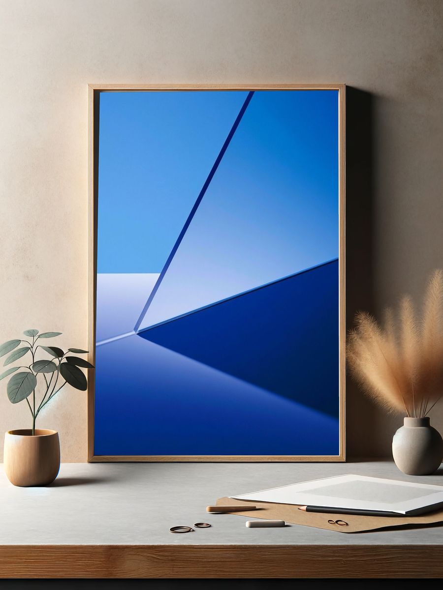 Blue Geometric Abstract Poster. — room view 2