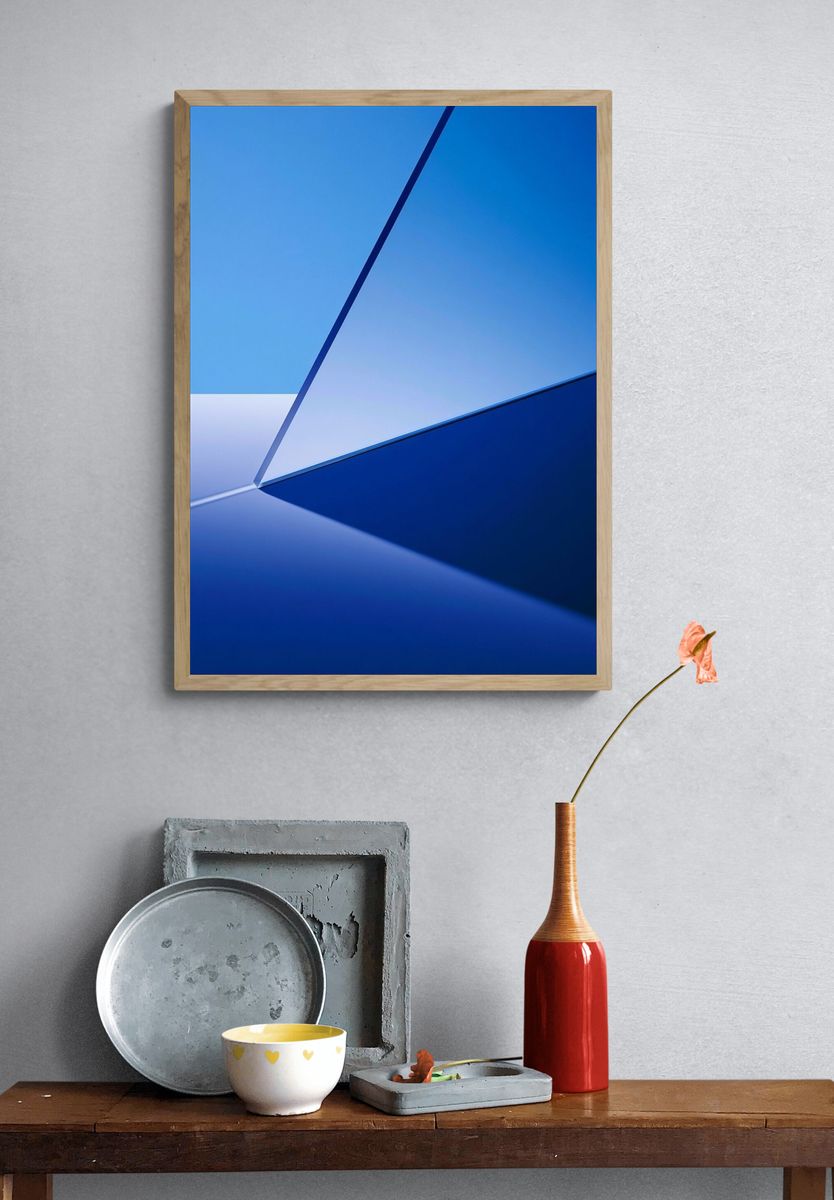 Blue Geometric Abstract Poster. — room view 3