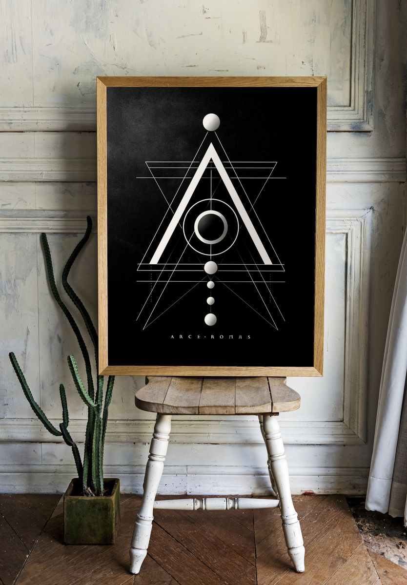 Geometric Arcane Black-White Poster. room preview