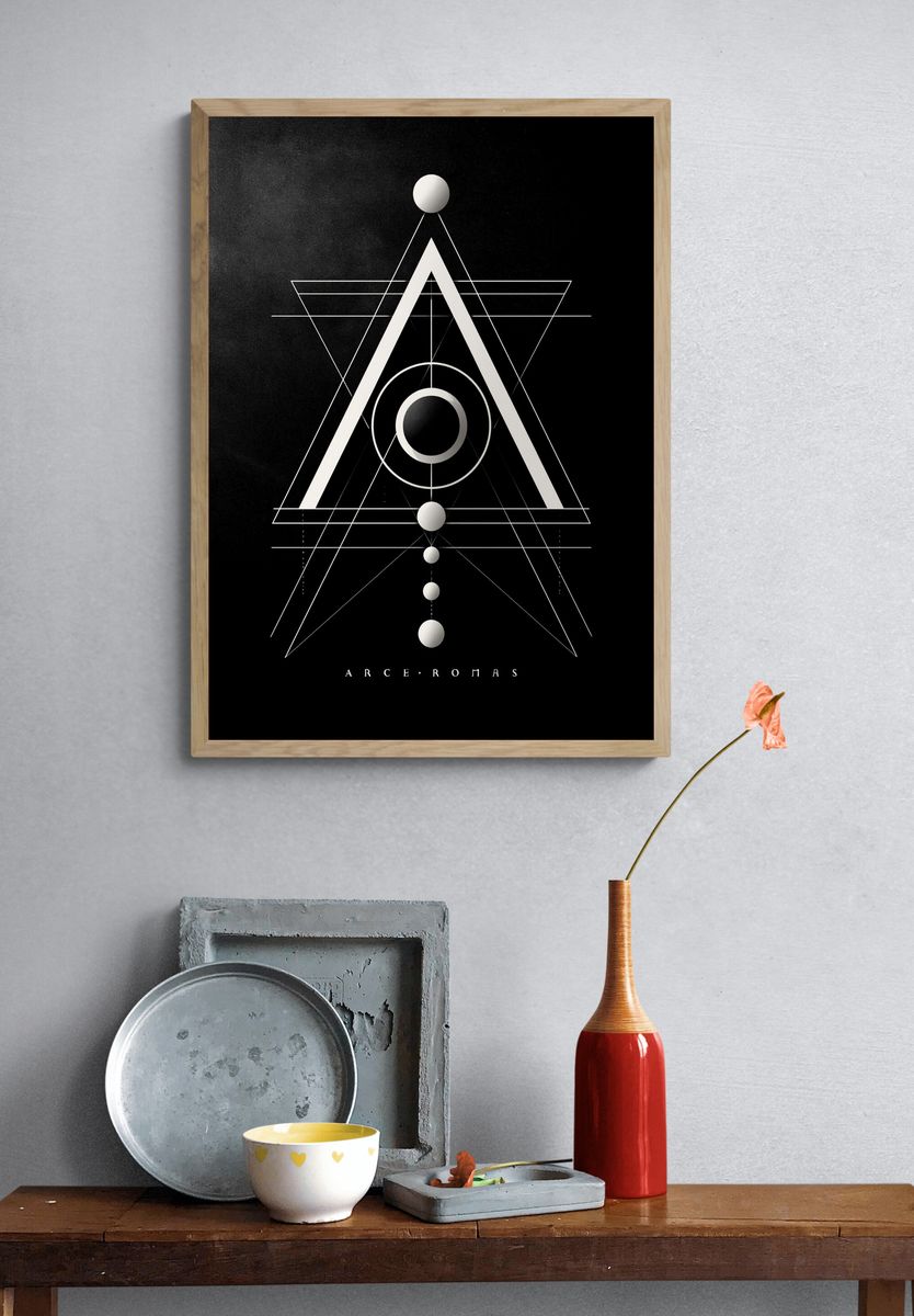 Geometric Arcane Black-White Poster. — room view 3