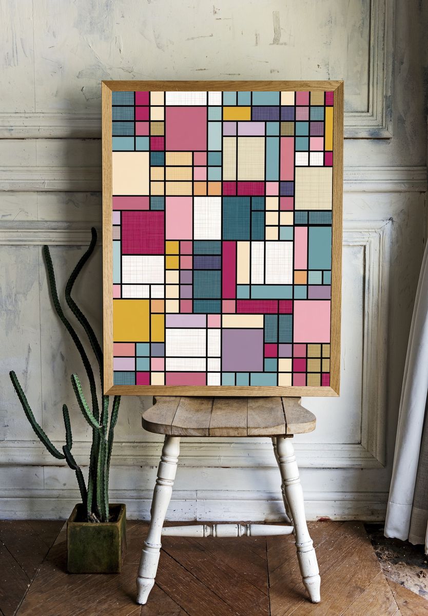 Color Block Grid Abstract Poster. — room view 1