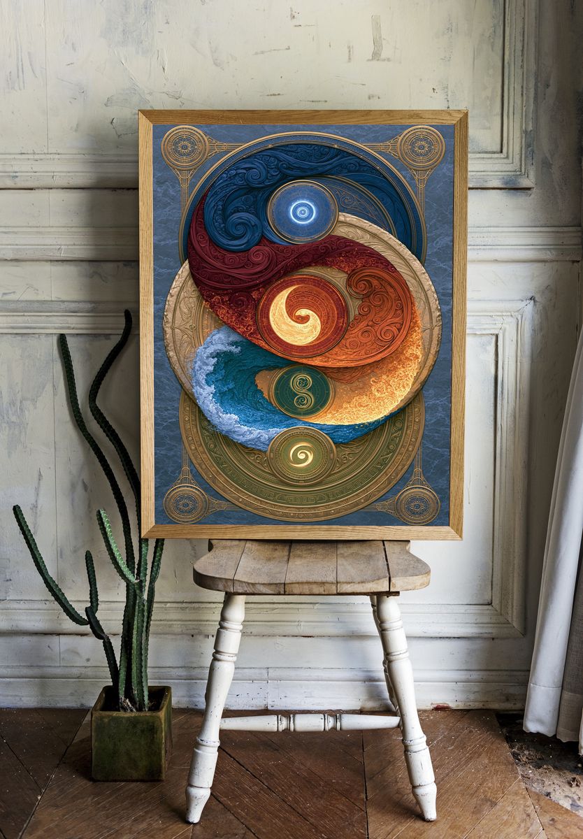 Yin Yang Cosmic Swirl Poster. — room view 1