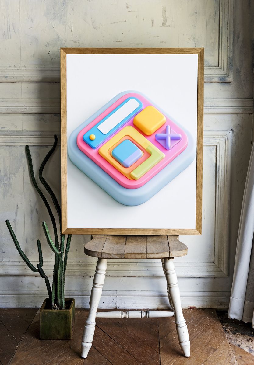 Pastel 3D Geometric Abstract Poster. — room view 1