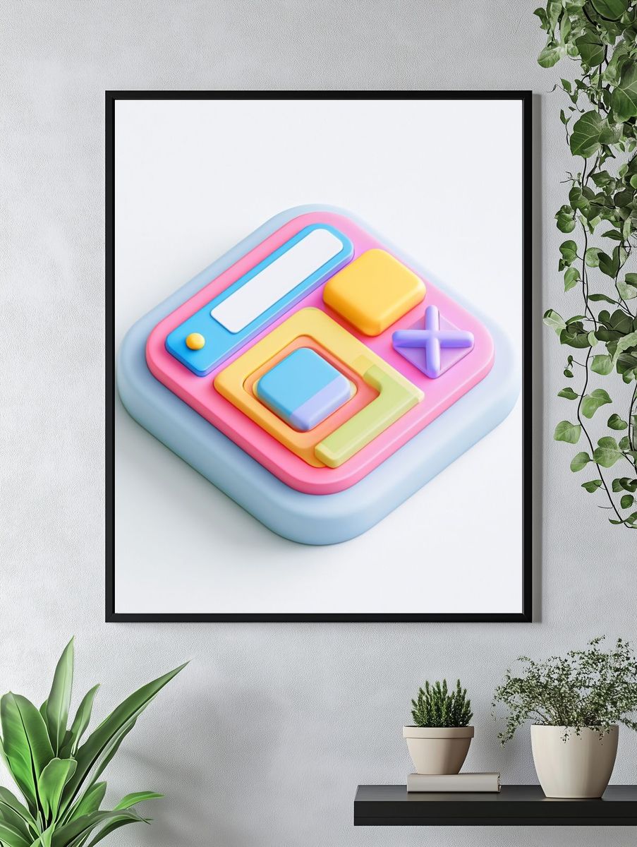 Pastel 3D Geometric Abstract Poster. — room view 4
