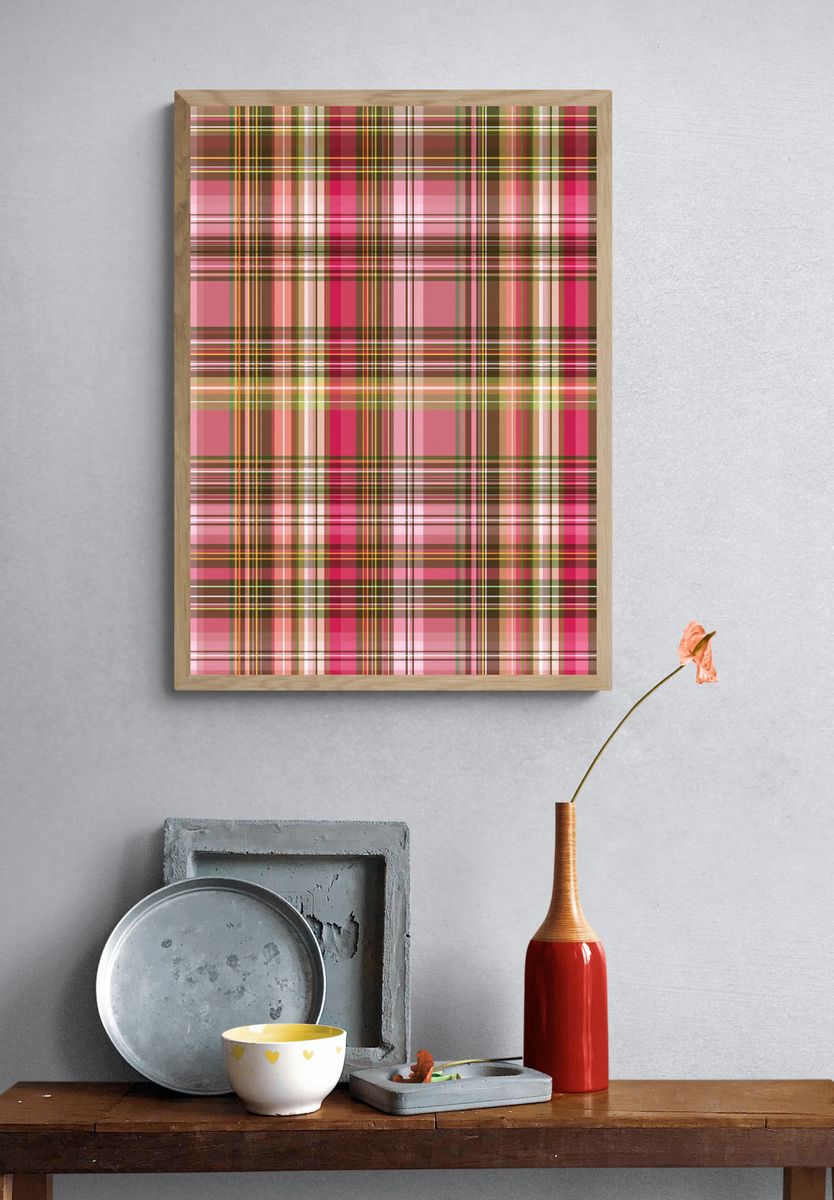 Pink Tartan Abstract Poster. — room view 3