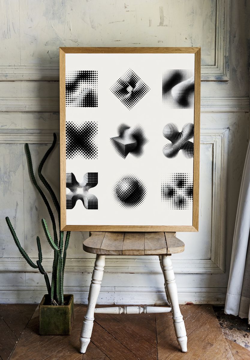 Halftone Geometric Abstract Poster. — room view 1