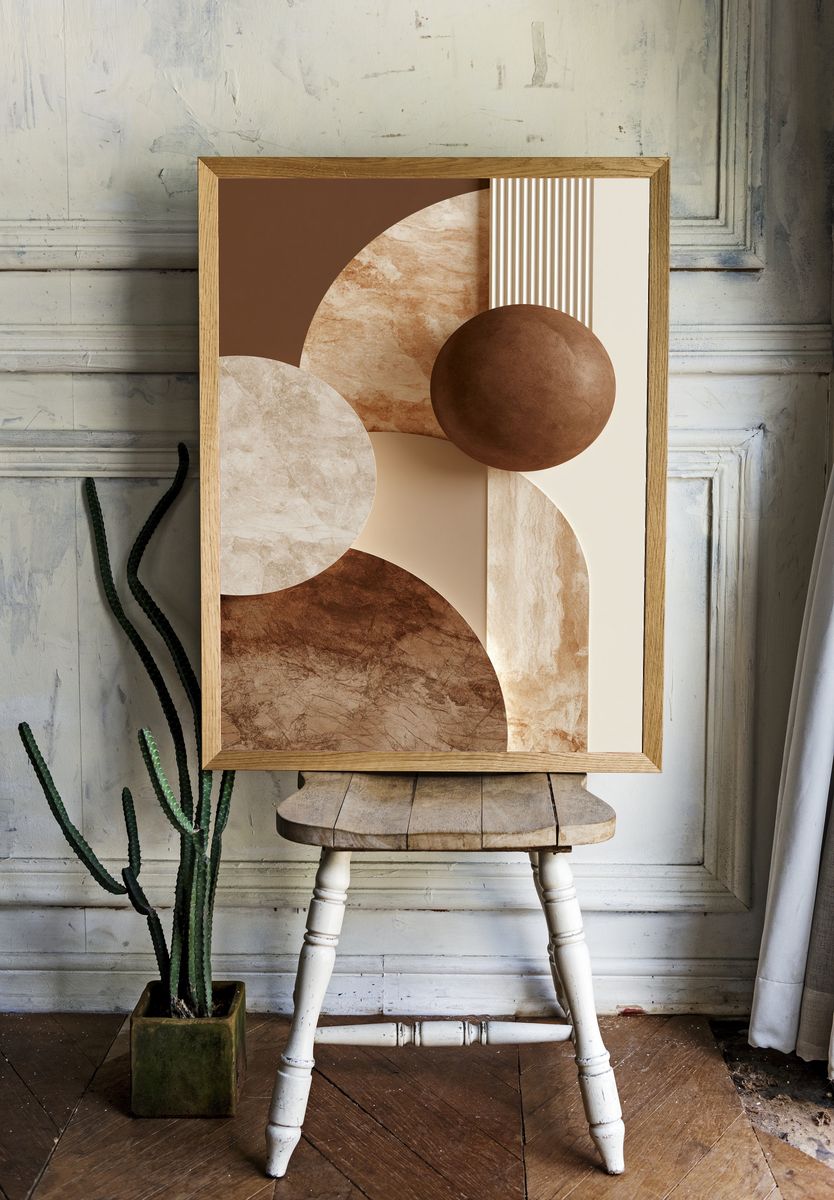 Earth Tone Geometric Abstract Poster. — room view 1