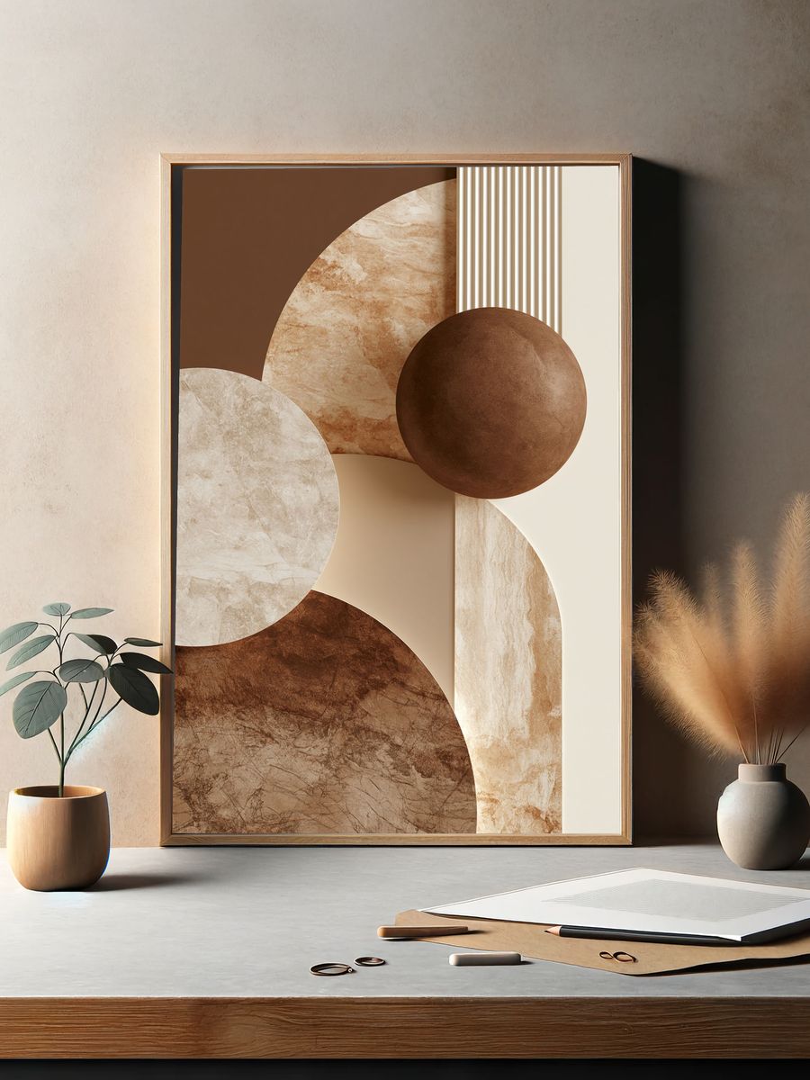 Earth Tone Geometric Abstract Poster. — room view 2