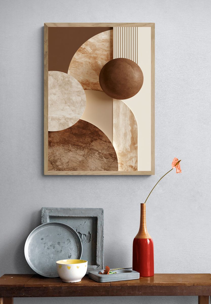 Earth Tone Geometric Abstract Poster. — room view 3