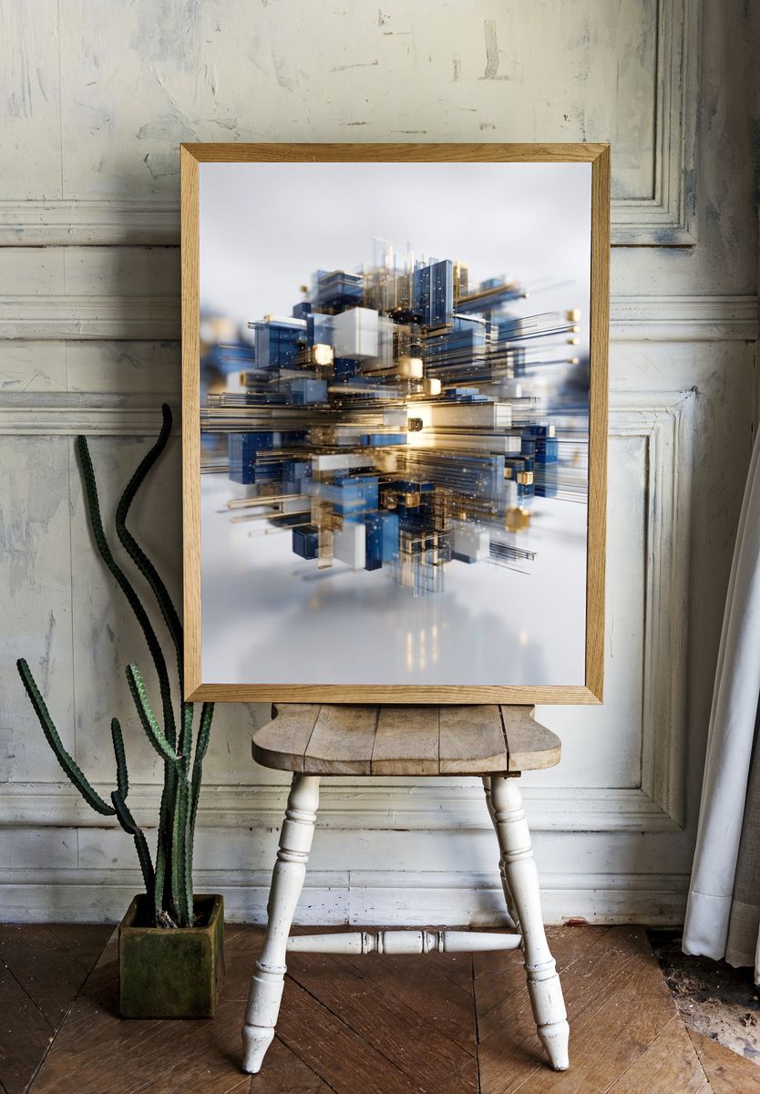 Abstract Geometric Blue Gold Poster. — room view 1