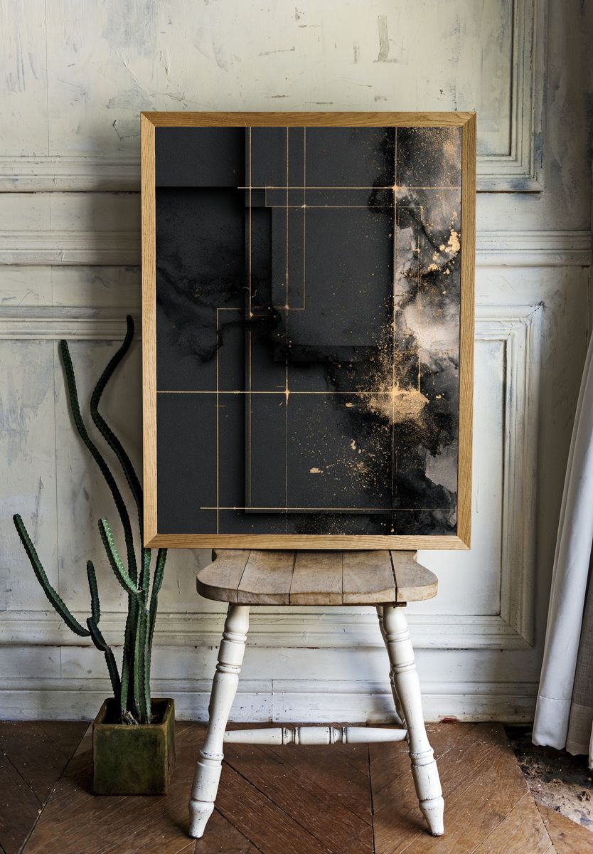 Black Gold Geometric Abstract Poster. room preview