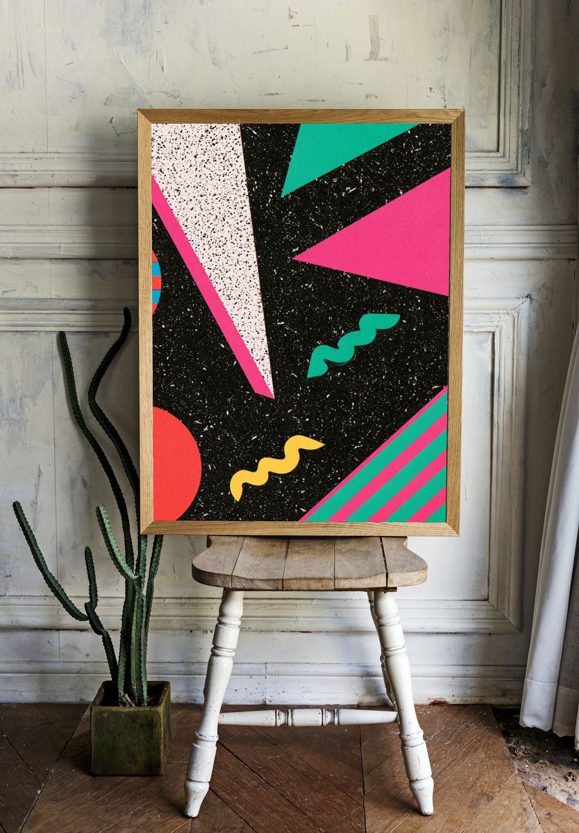 Neon Memphis Geometric Poster. room preview