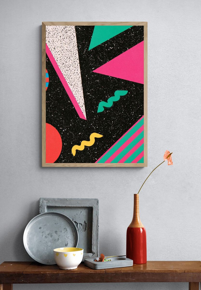 Neon Memphis Geometric Poster. — room view 3