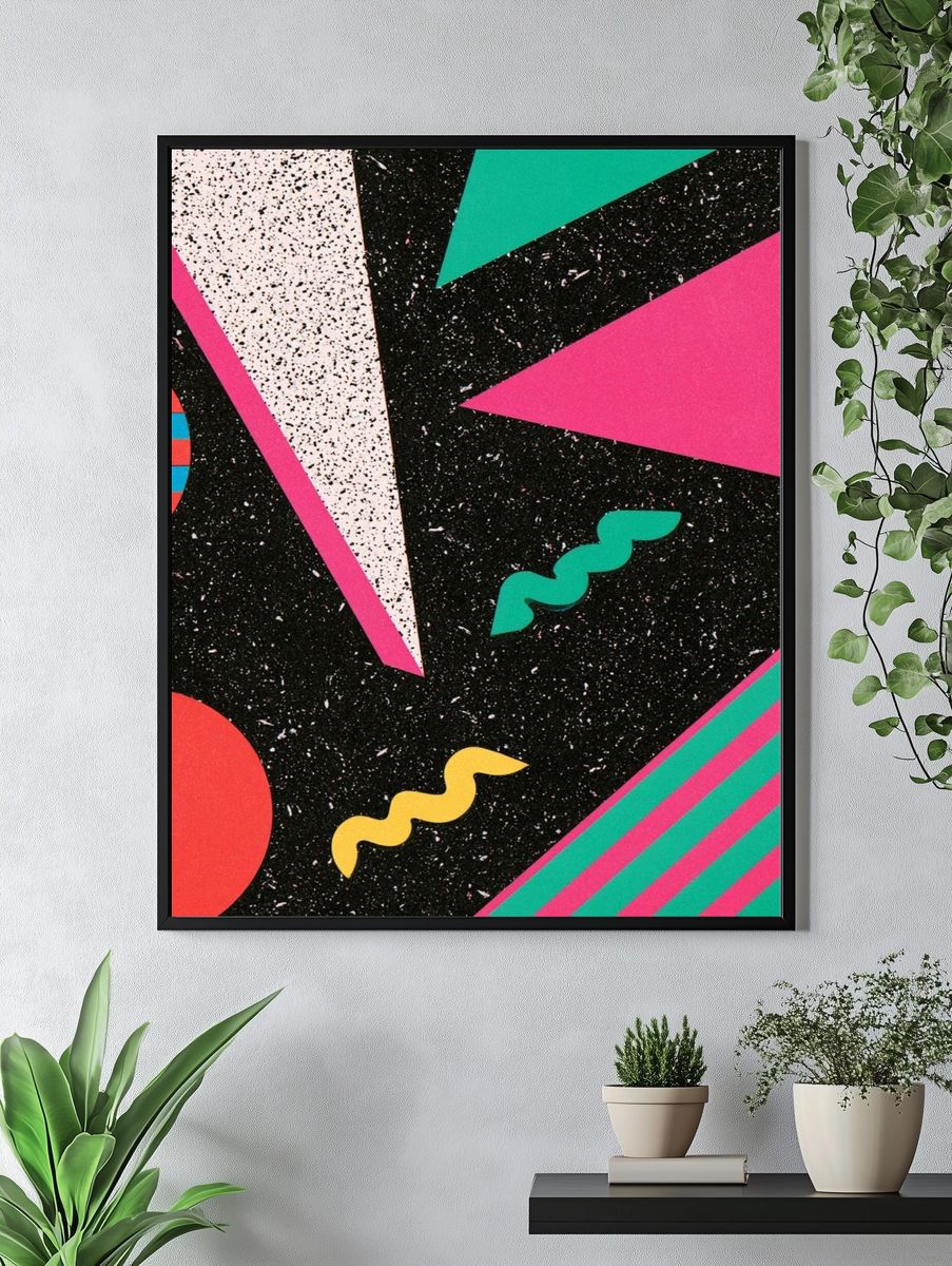Neon Memphis Geometric Poster. — room view 4