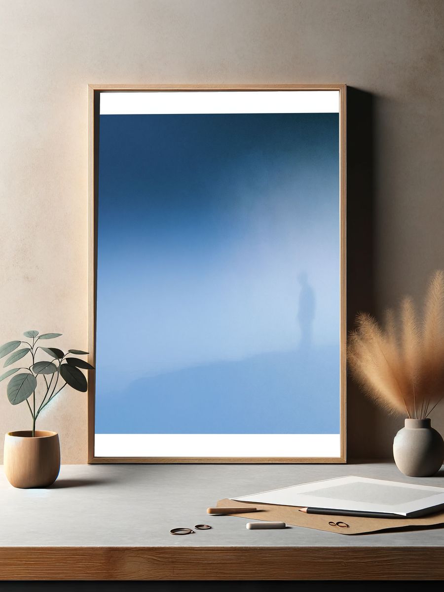 Misty Blue Gradient Abstract Poster. — room view 2