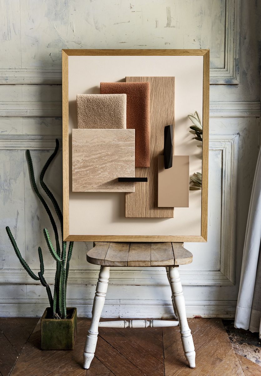 Neutral Geometric Collage Print. — room view 1