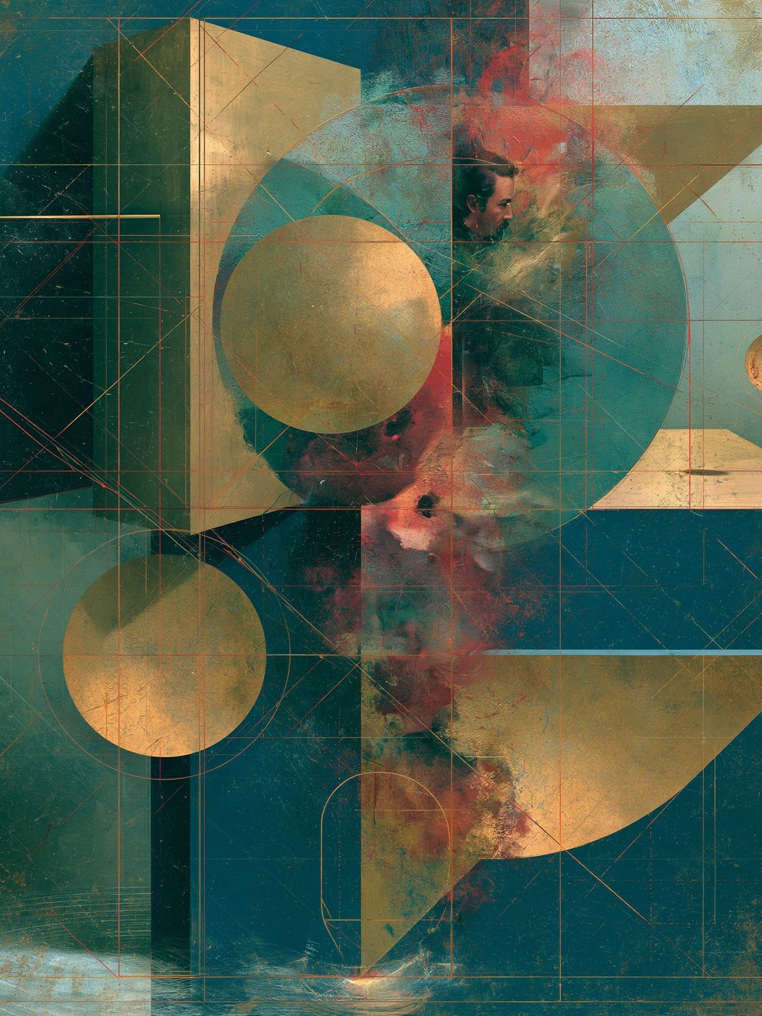 Geometric Teal Gold Abstract Poster. poster detail