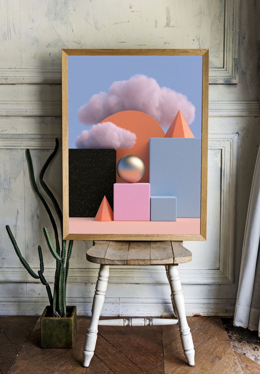 Pastel Geometric Dreamscape Poster. room preview