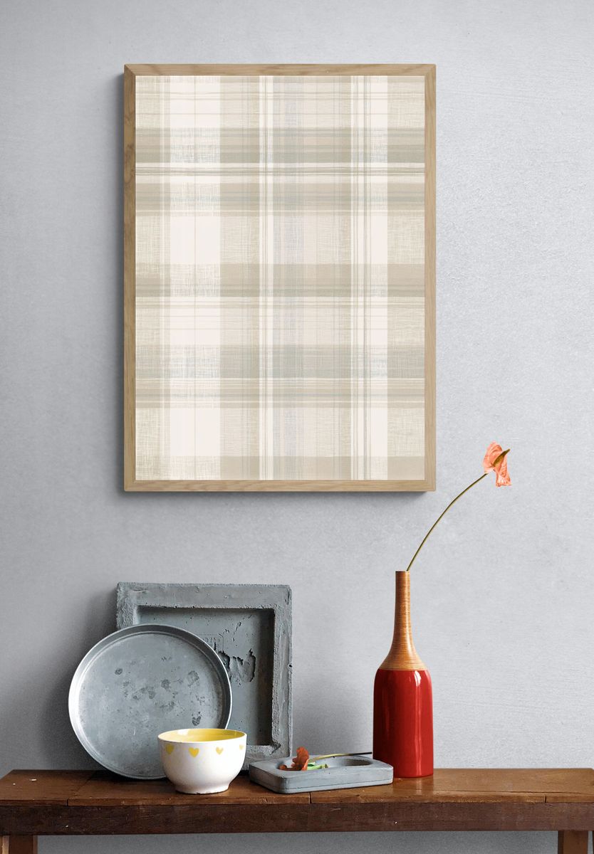Neutral Plaid Texture Abstract Print. — room view 3