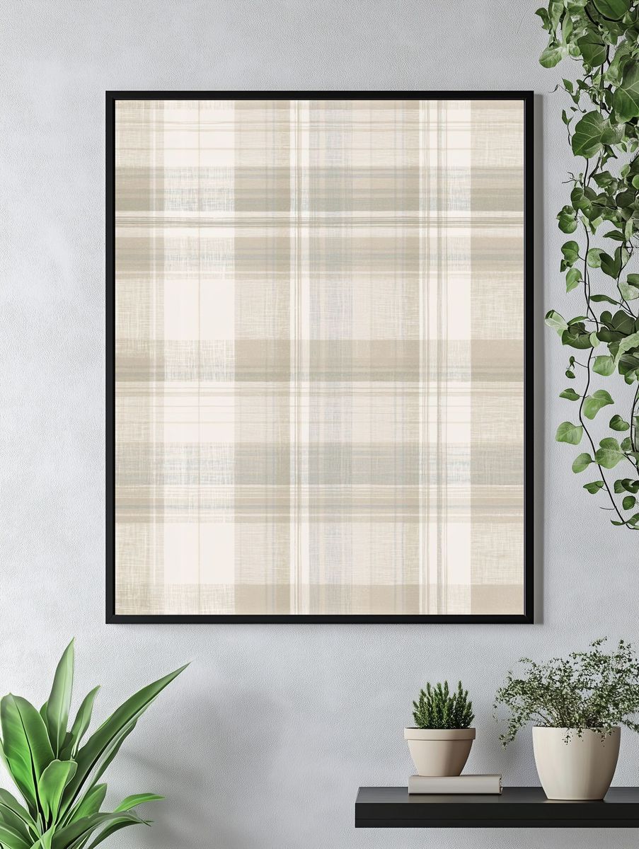 Neutral Plaid Texture Abstract Print. — room view 4