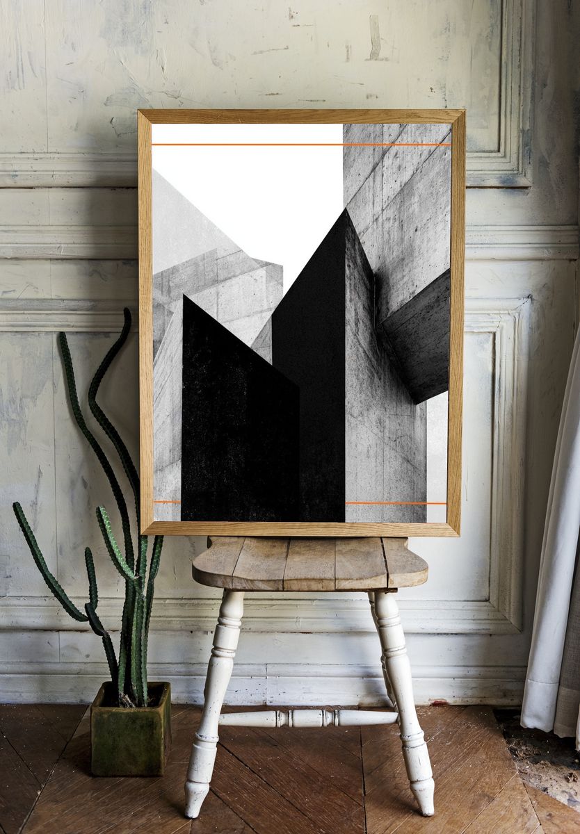 Concrete Geometry Abstract Print. — room view 1