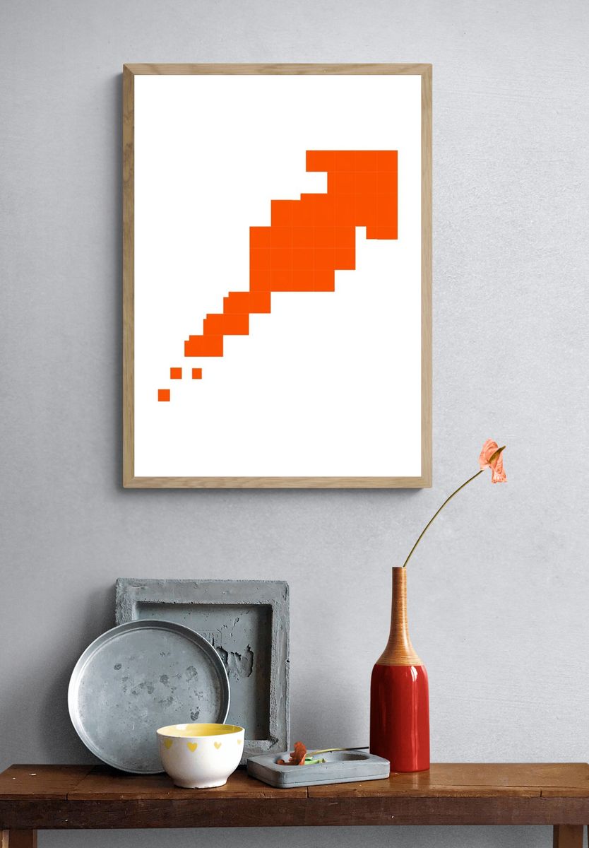 Orange Pixel Staircase Abstract Poster. — room view 3