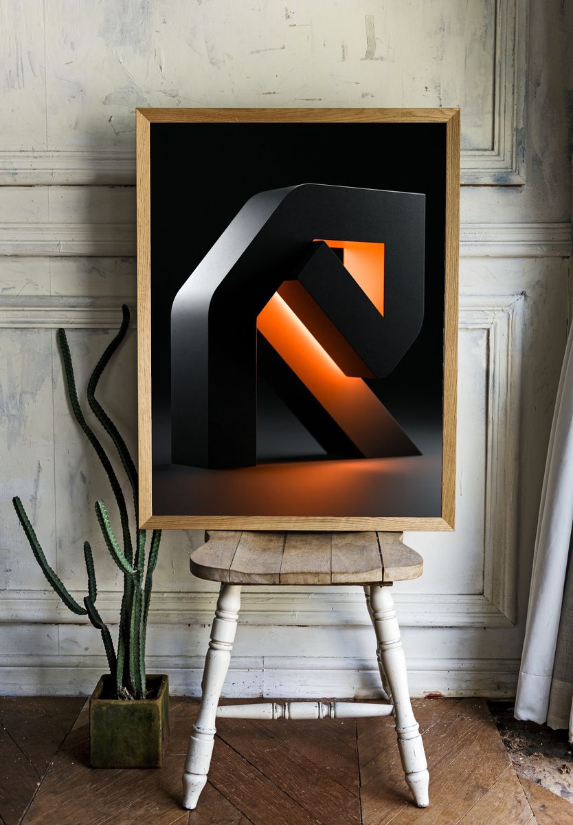 Geometric Orange Black Abstract Poster. — room view 1