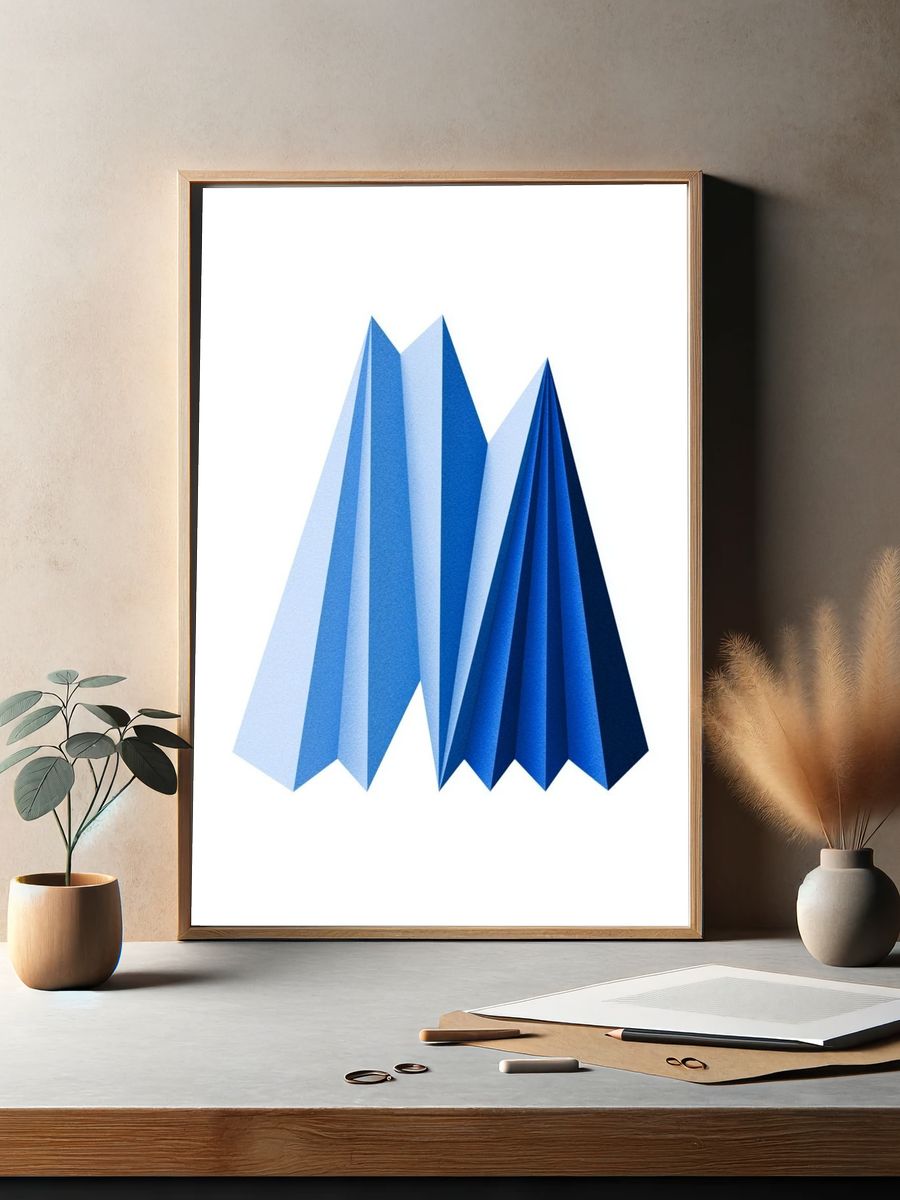 Blue Geometric Folded Abstract Poster. — room view 2