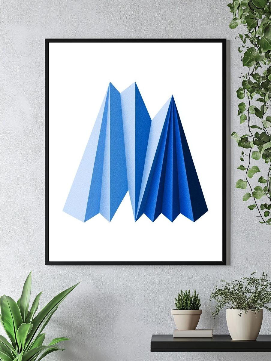 Blue Geometric Folded Abstract Poster. — room view 4