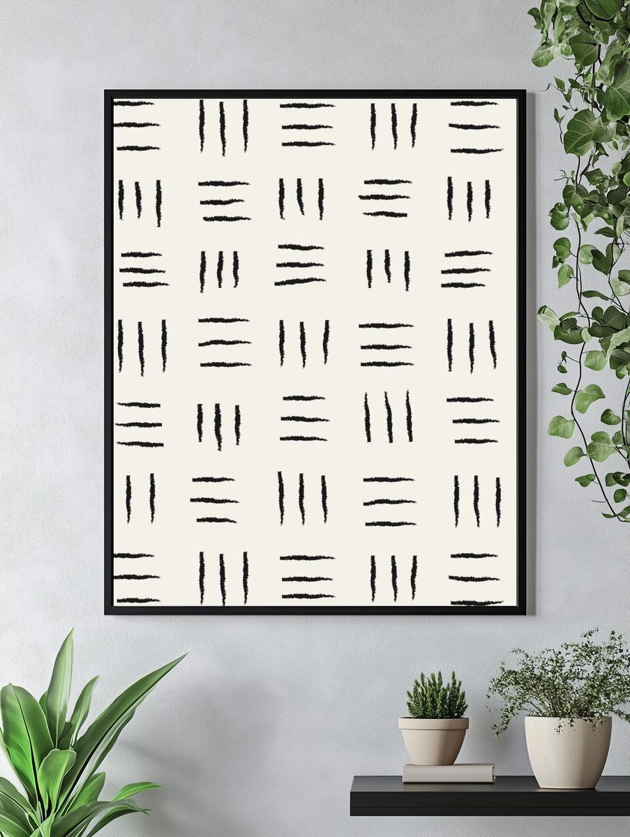 Doodle background, black lined pattern. — room view 4