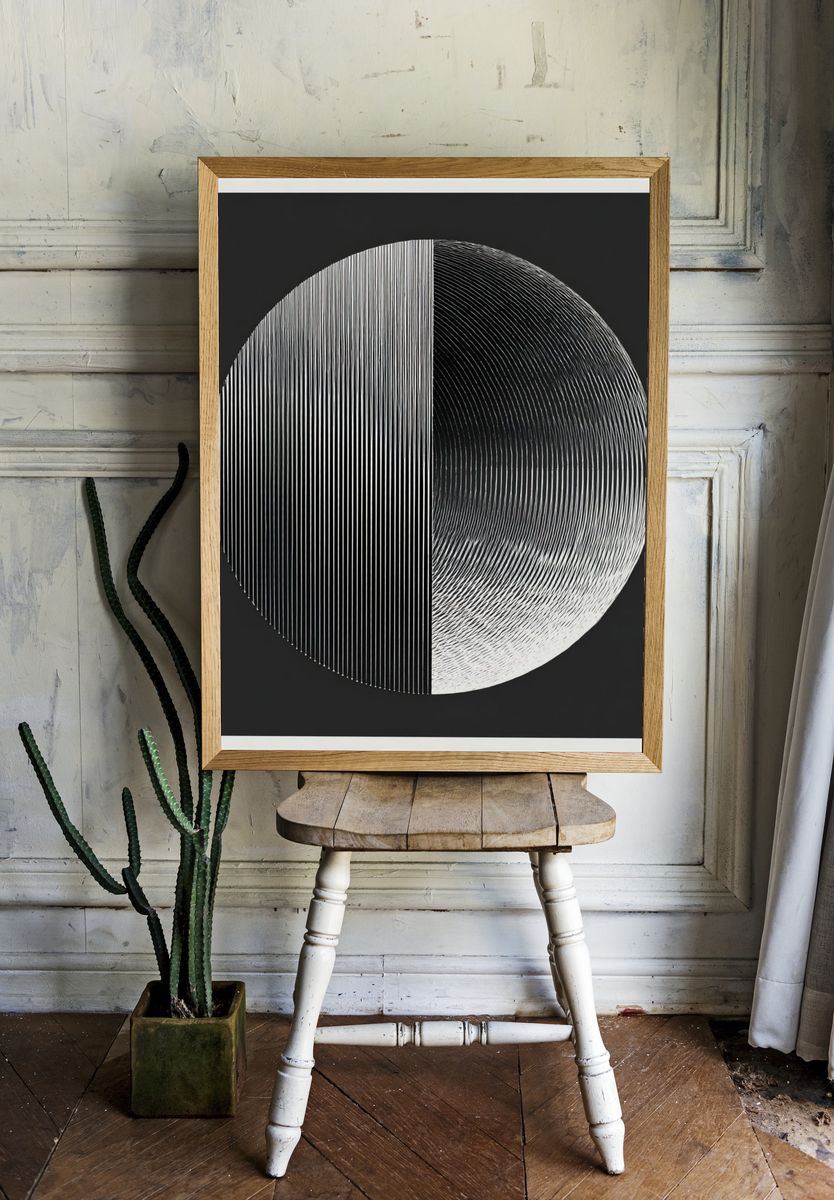 Monochrome Orb Abstract Poster. — room view 1