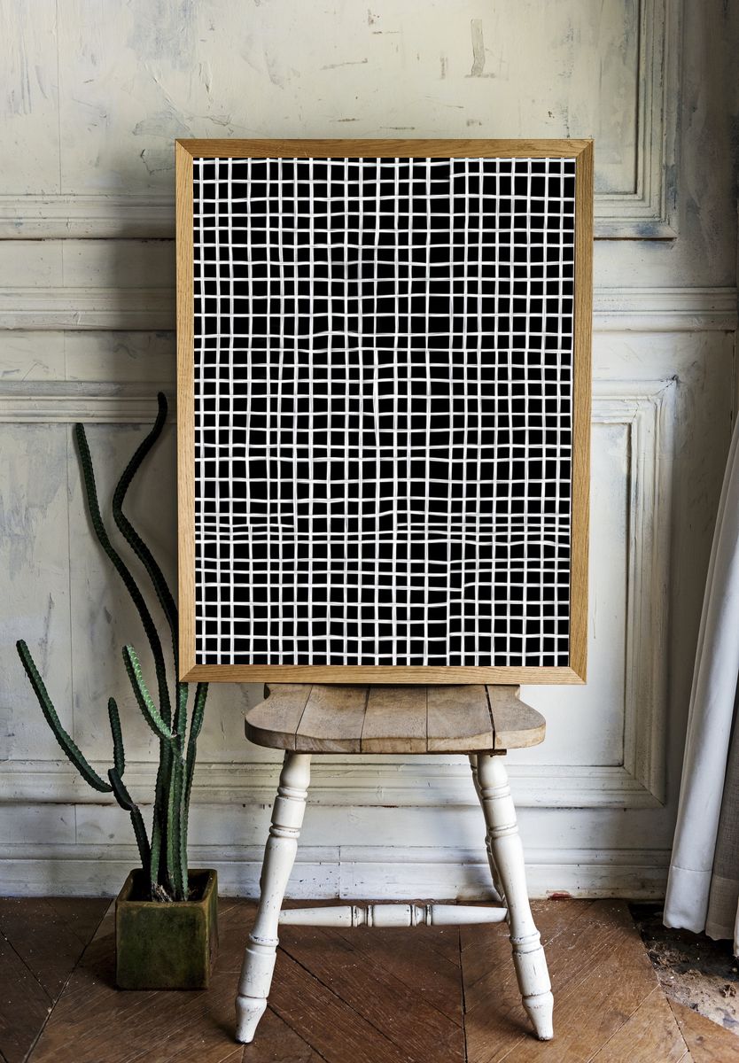 Woven Grid Black-White Poster. room preview
