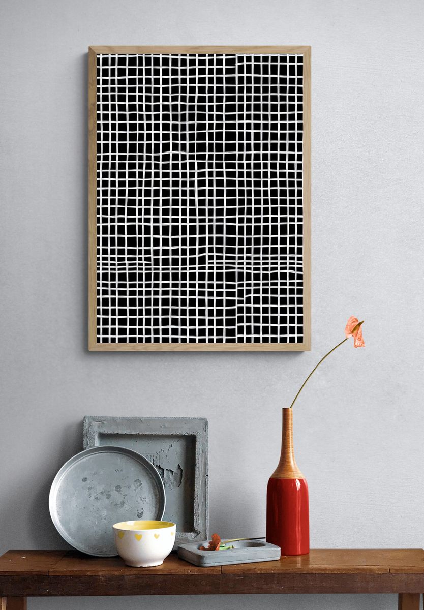 Woven Grid Black-White Poster. — room view 3
