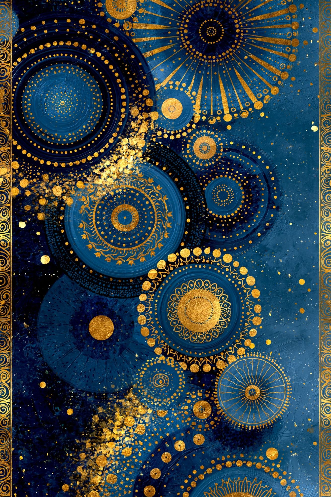 Celestial Blue Gold Abstract Poster. poster detail