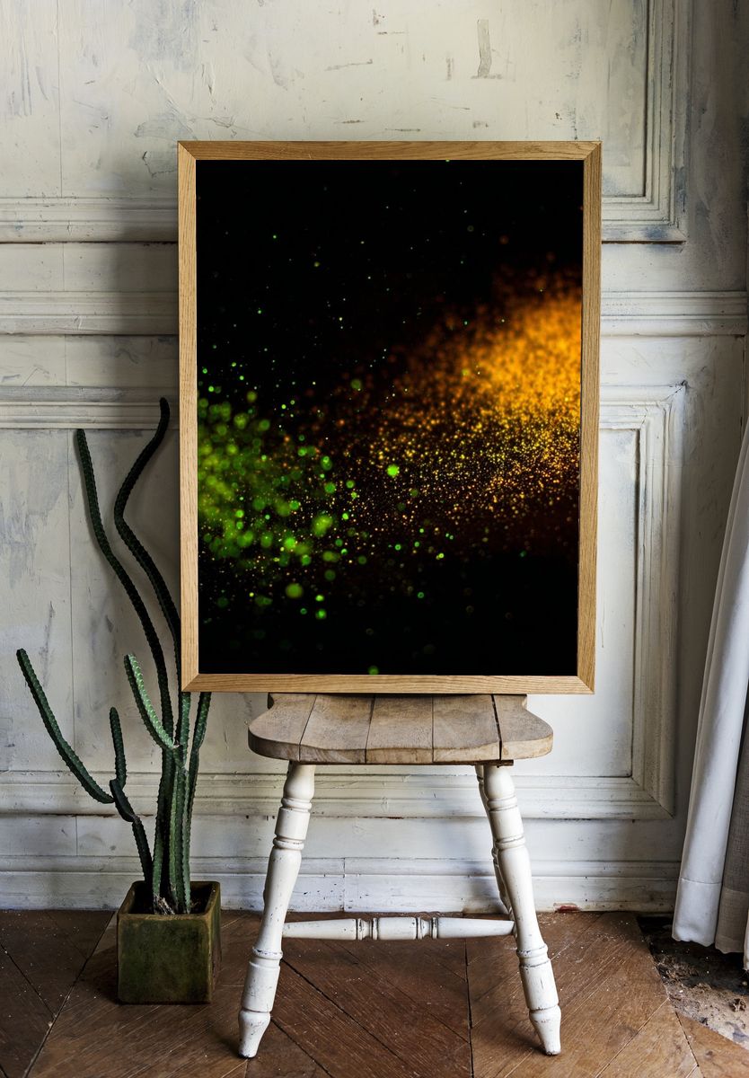 Green and Gold Particle Burst Poster. — room view 1