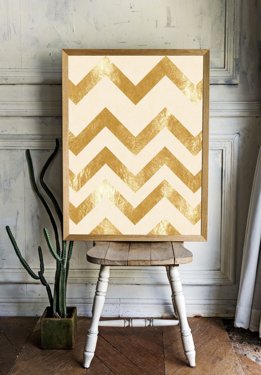 Gold Chevron Pattern Print. — room view 1