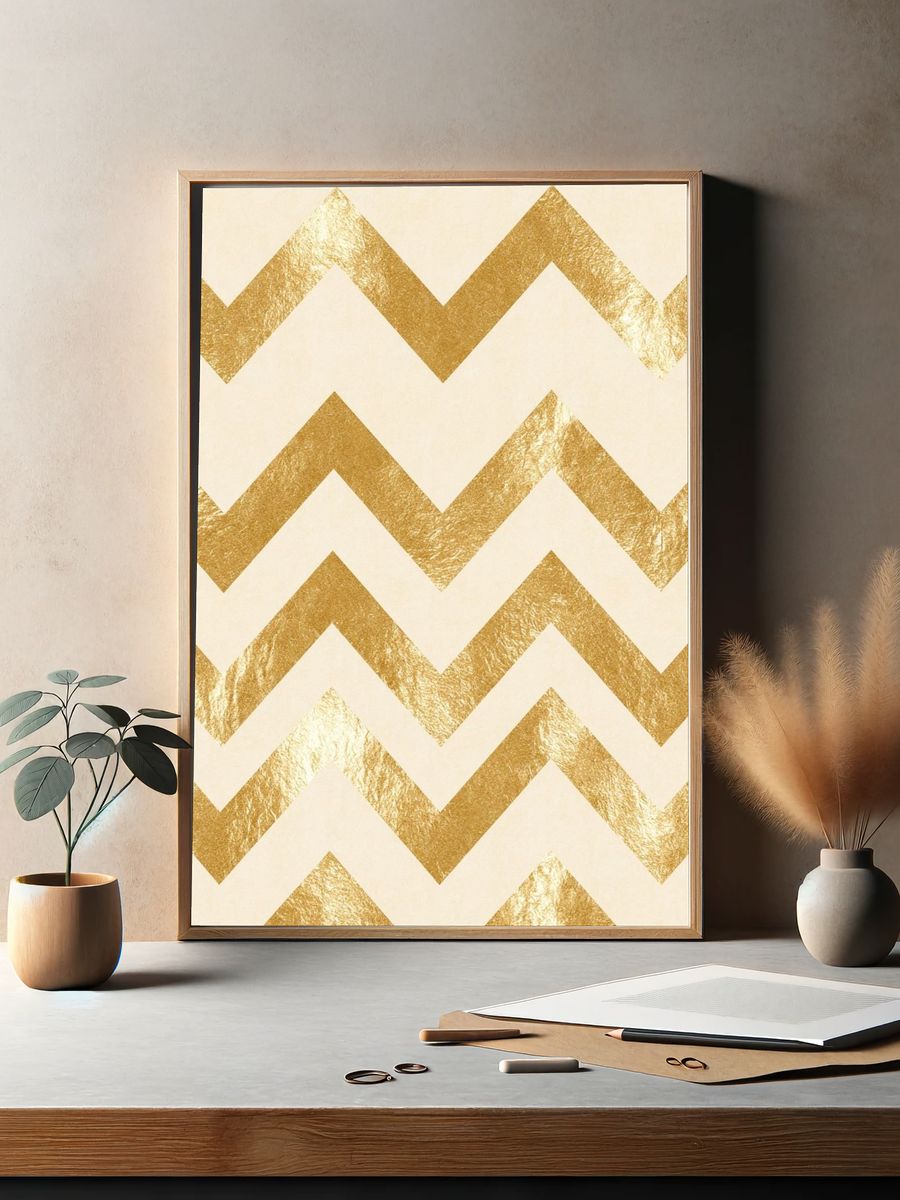 Gold Chevron Pattern Print. — room view 2