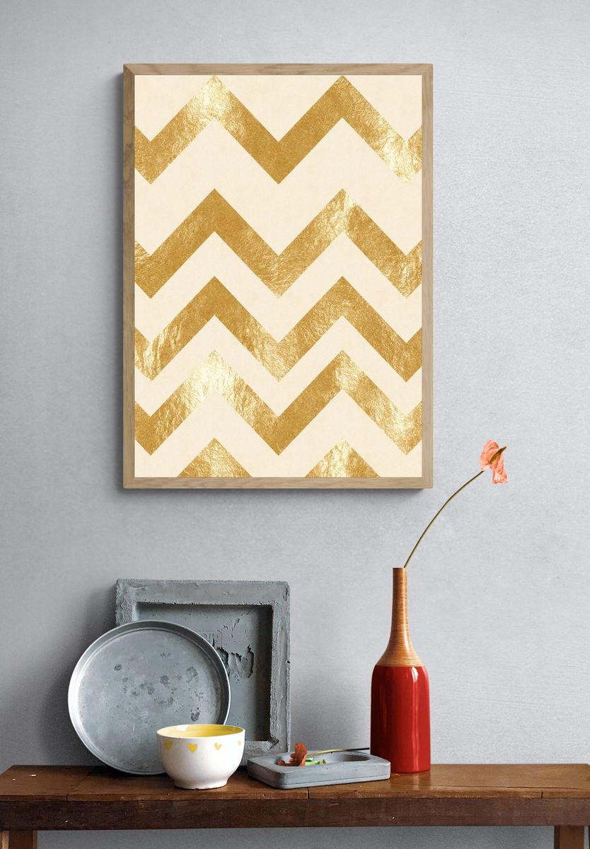 Gold Chevron Pattern Print. — room view 3