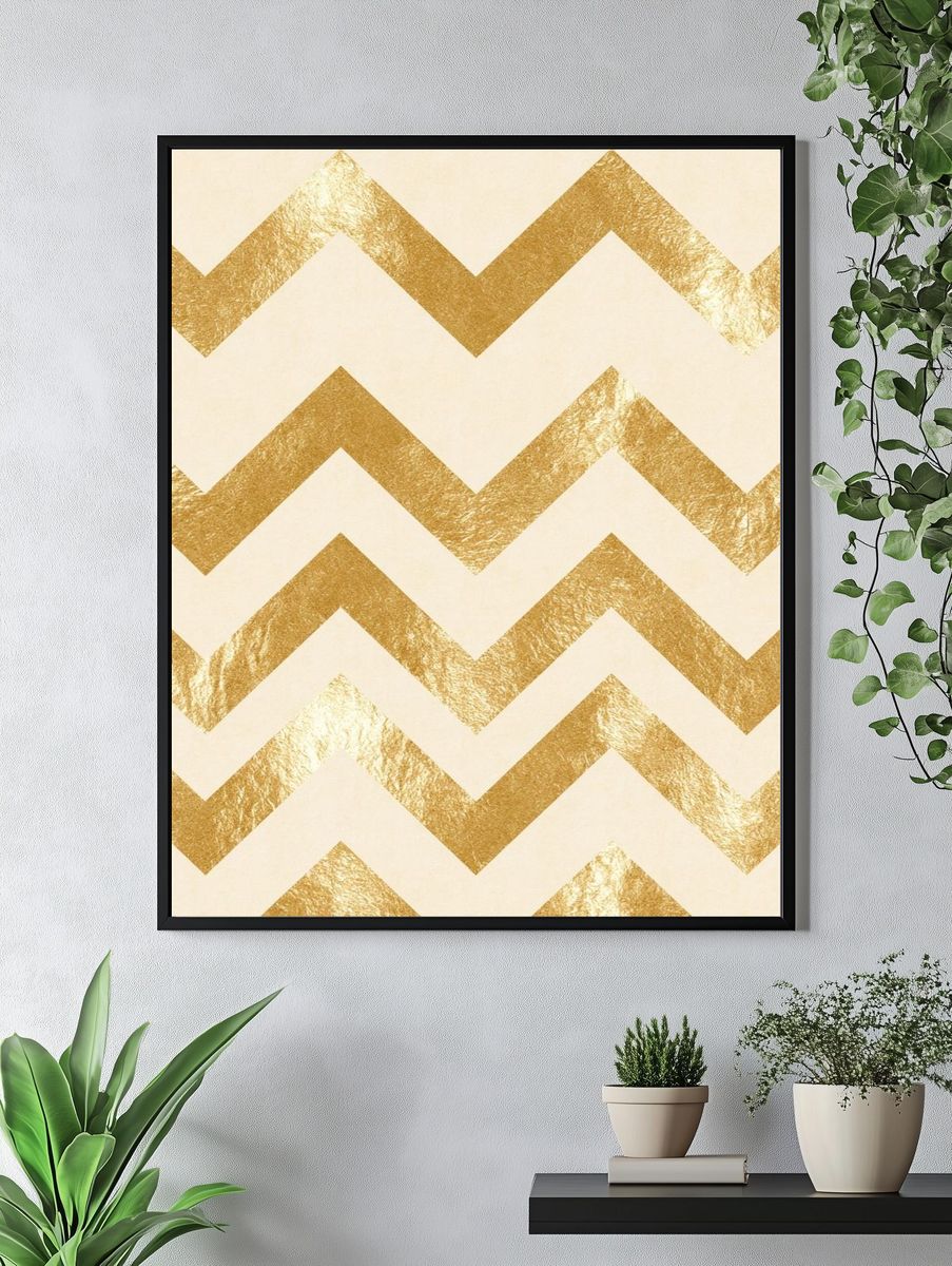 Gold Chevron Pattern Print. — room view 4