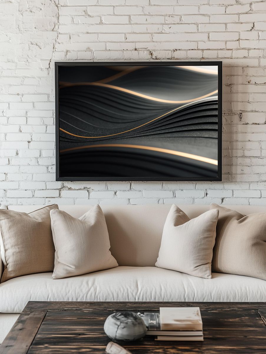 Golden Wave Abstract Poster. — room view 1